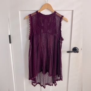 Free People Burgundy Lace High Low Top